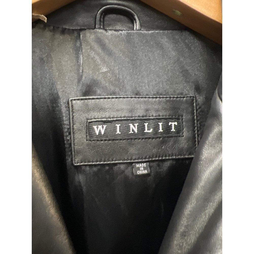 Winlit Solid Black Leather Jacket Long Coat Soft … - image 4